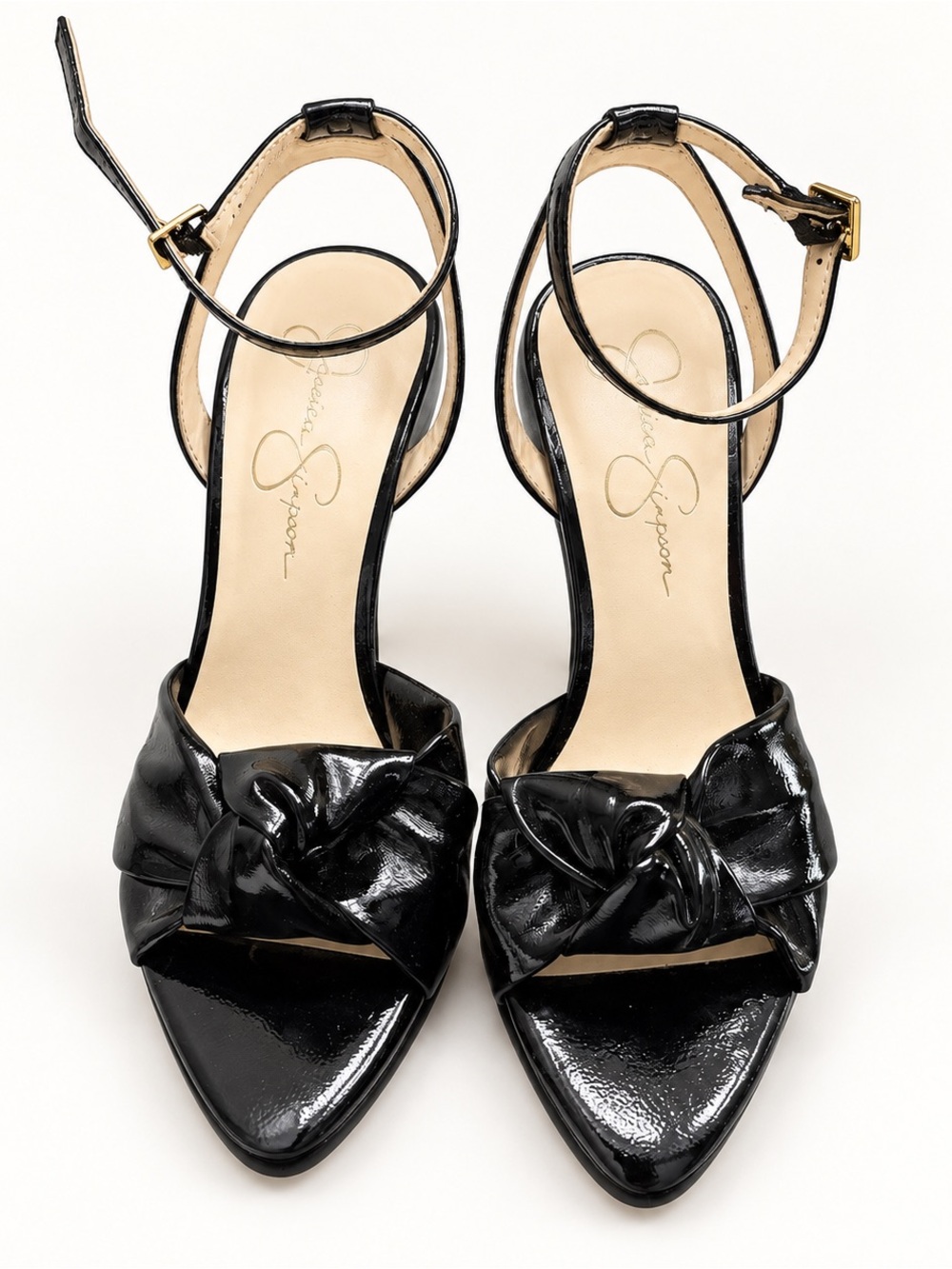Jessica Simpson Black Patent Knot-Front Ankle-Strap Heels